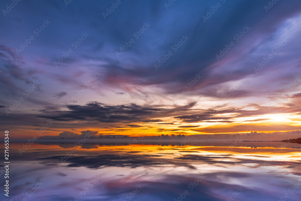 Seascape with sunset sky purple and warm tone.