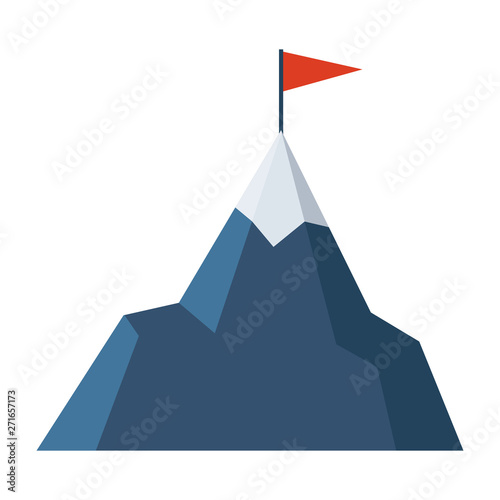 snowy mountain with a flag on top