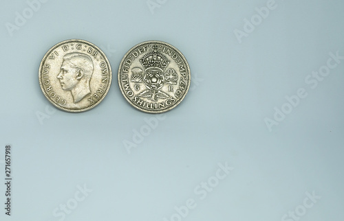 Both sides of a 2 shilling coin of England photo