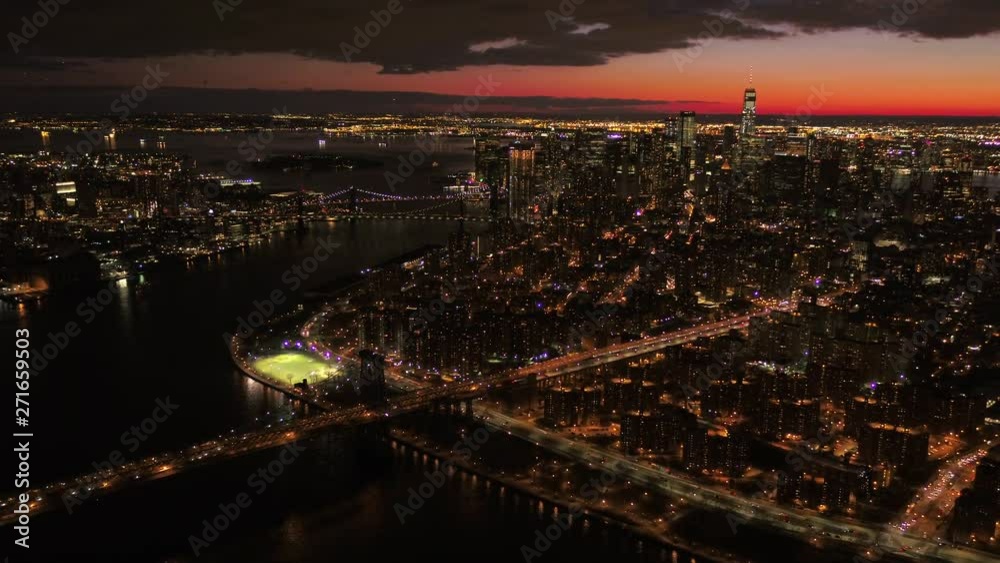 New York Cityscape at night, wide aerial