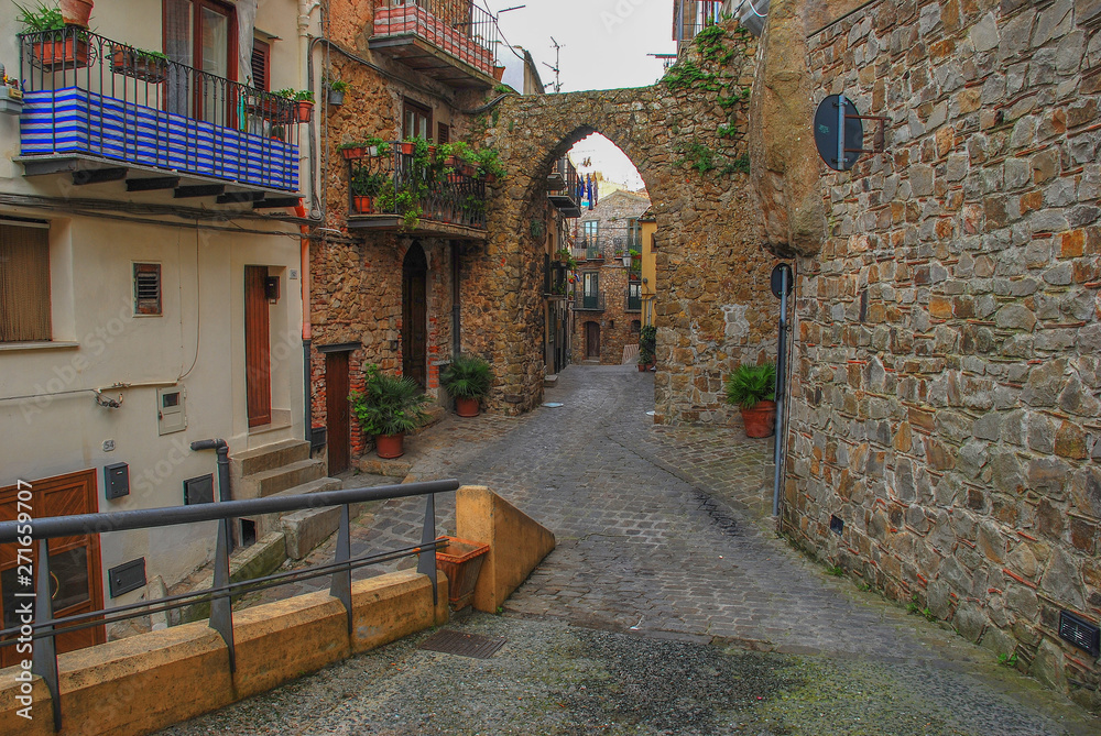 Naklejka premium The characteristic medieval village of Pollina, a beautiful town in the Sicilian province of Palermo, called the balcony on the Tyrrhenian Sea.