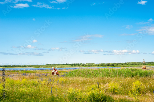 A view to a beach with buoy in Saaremaa Estonia in summer time