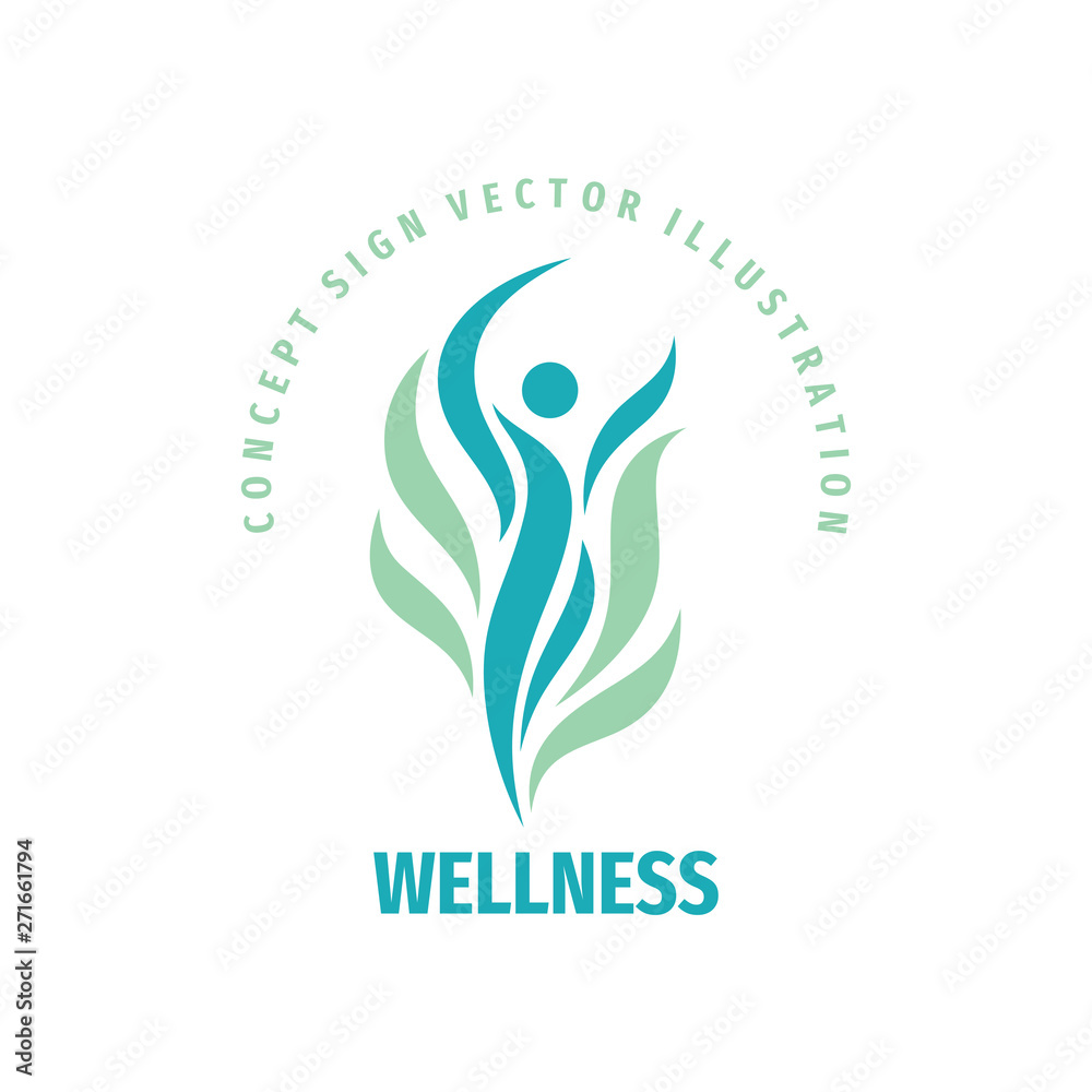 Wellness woman vector logo design. Abstract stylized human character sign. Healthcare concept symbol.