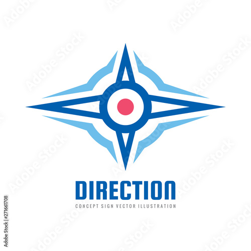 Direction business logo design. Abstract compass rose wind sign. Navigation symbol. Vector illustration. 
