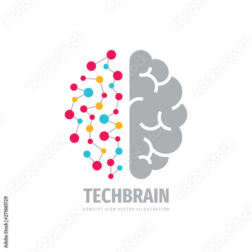 Tech brain logo design. Future technology concept sign. Creative idea symbol. Intelligence mind icon. 