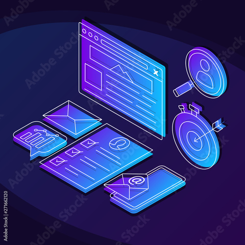Internet marketing isometric color vector illustration