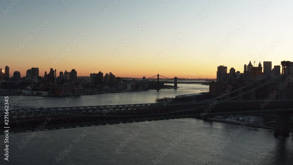 Aerial, sunset over Williamsburg Bridge Aerial, sunset over Williamsburg Bridge