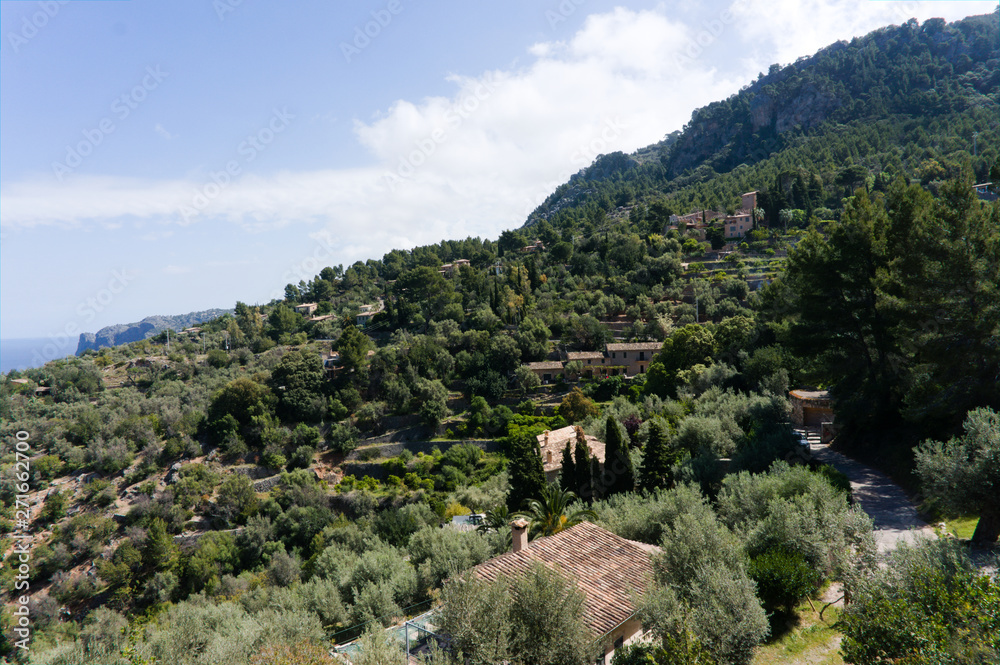 Beautiful view of the old mediterranean mountain village Deia, Spain Majorca, Balearic Islands.
