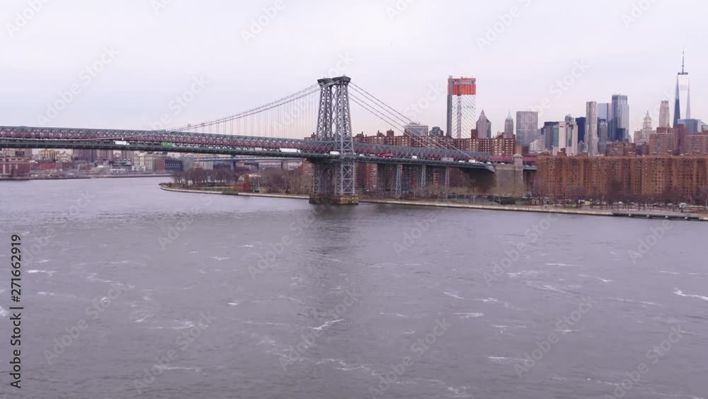 Williamsburg Bridge on East River, aerial Williamsburg Bridge on East River, aerial