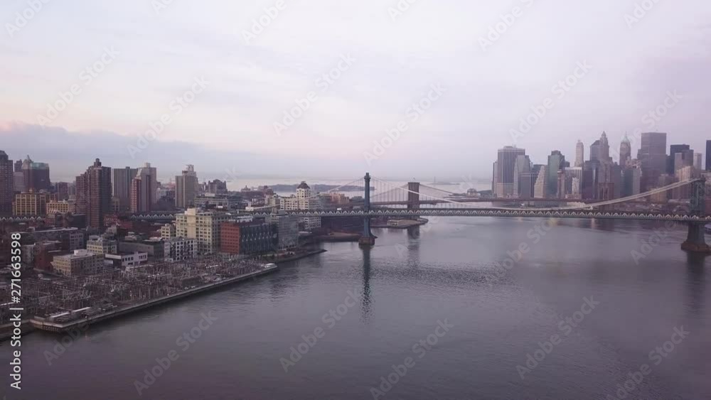 Pan right aerial, Williamsburg Bridge over East River Pan right aerial, Williamsburg Bridge over East River