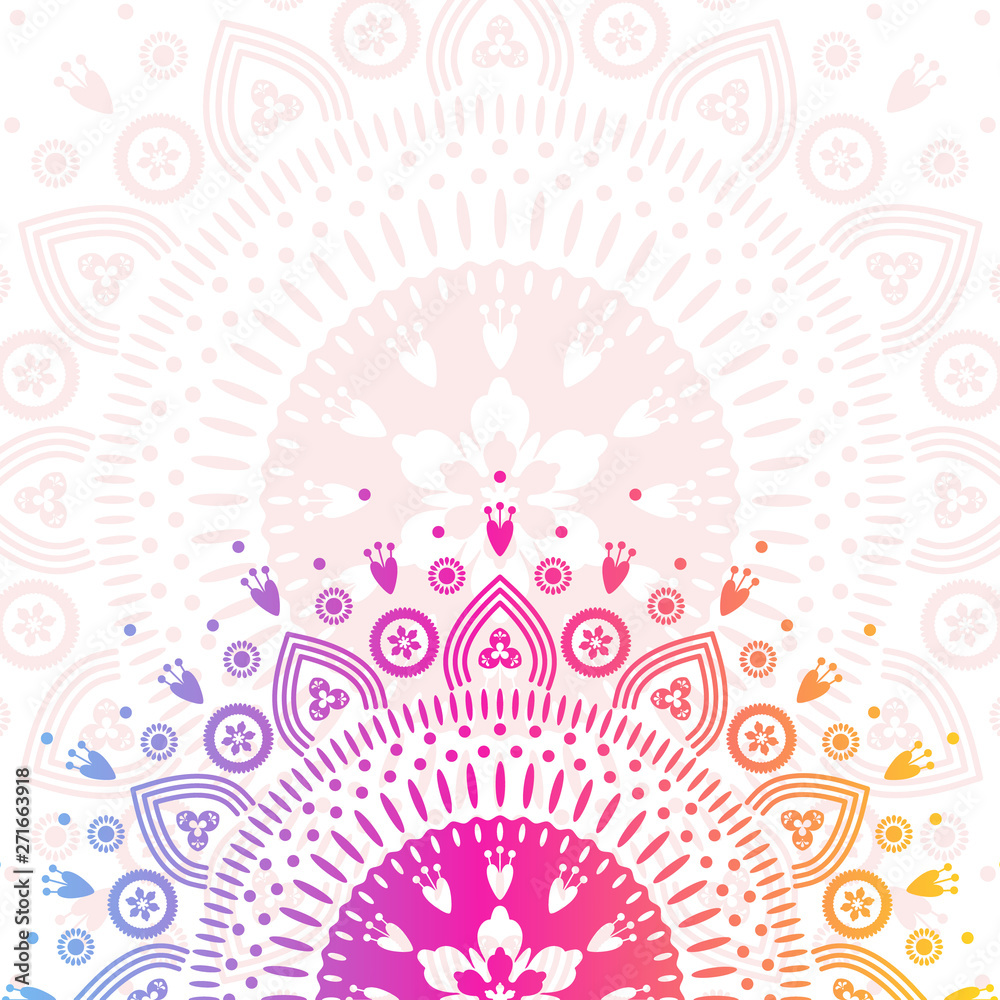 Mandala oriental ornament with place for text. Floral print on white background.