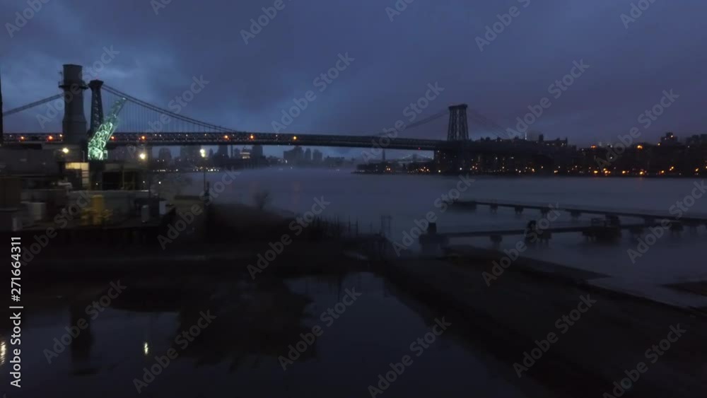 Aerial, Williamsburg Bridge at dusk Aerial, Williamsburg Bridge at dusk