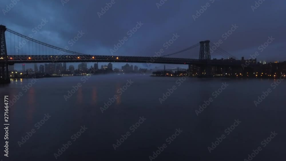 Williamsburg Bridge at dusk, aerial Williamsburg Bridge at dusk, aerial