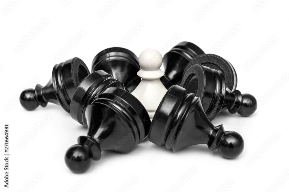 Single white chess pawn between black chess pawn. isolated on white.Leadership concept. Single white chess pawn between black chess pawn. isolated on white.Leadership concept.