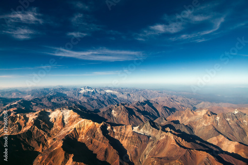 Aerial view of the Andes mountain range on the border between Chile and Argentina