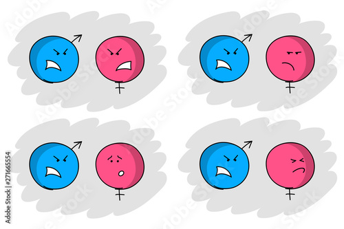 Male and female symbols while quarreling