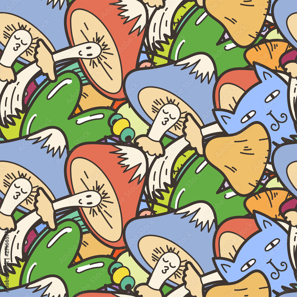 Cute seamless forest pattern with mushrooms. Nice for prints, design, colorings, cards, textile Cute seamless forest pattern with mushrooms. Nice for prints, design, colorings, cards, textile