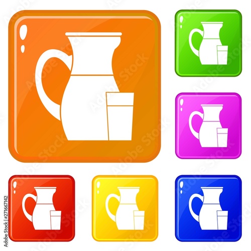 Jug of milk icons set collection vector 6 color isolated on white background
