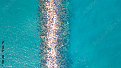 Aerial top down view on artificial reef close to the shore in Mediterranean sea