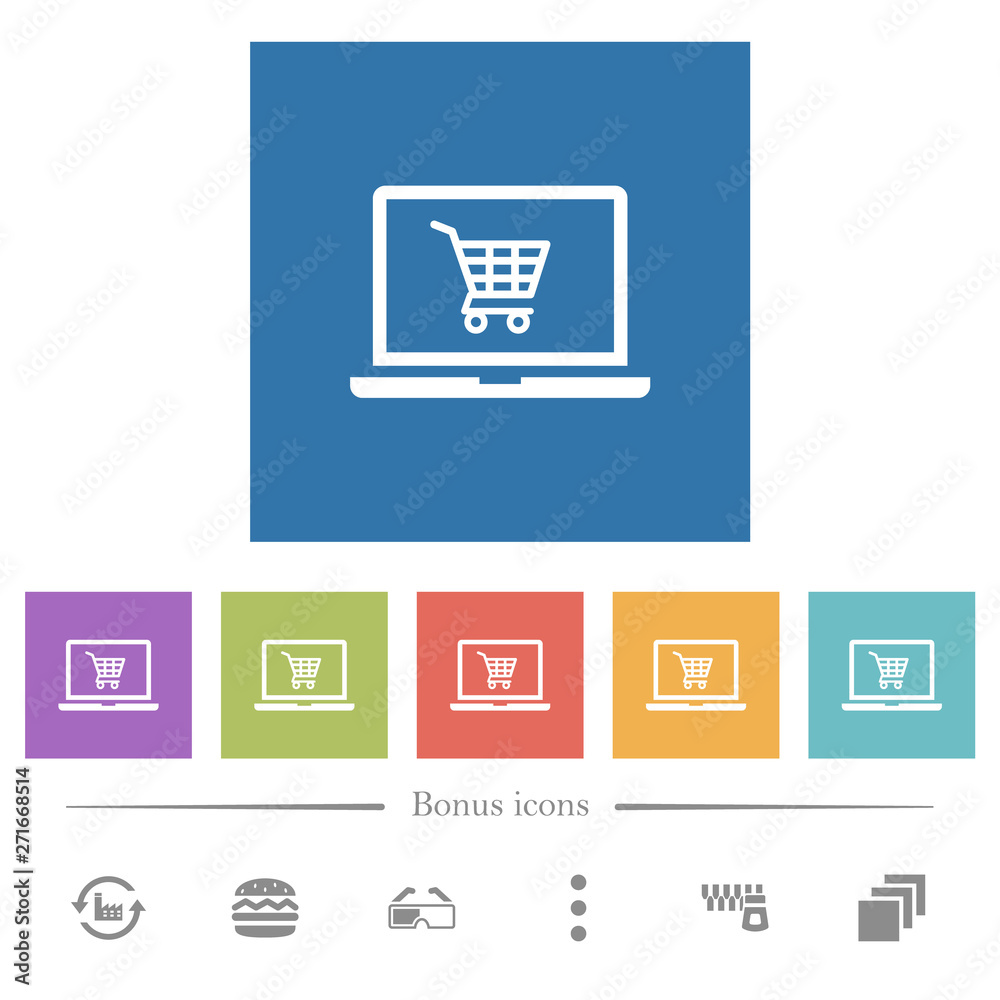 Webshop flat white icons in square backgrounds Webshop flat white icons in square backgrounds