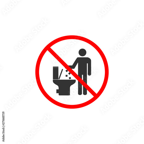 No toilet icon, No littering in toilet sign. Vector illustration, flat design.