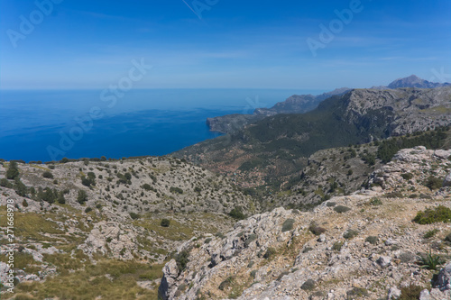 Mallorca. Mountain range Serra de Tramuntana. Mountain peaks and valleys on the way to Sa Calobra bay