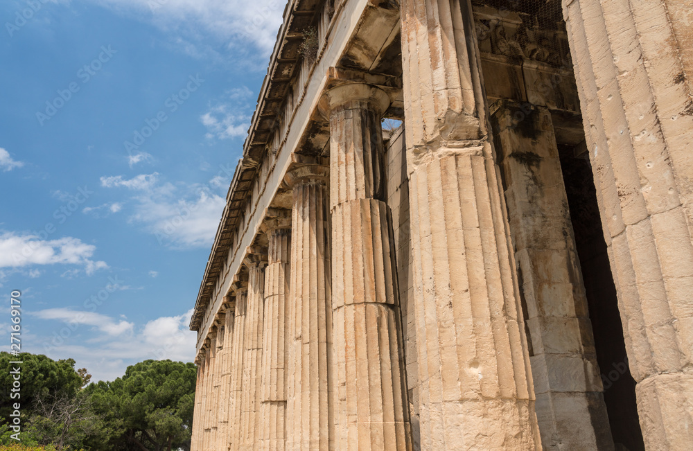 Detail of the columns and carving on Temple of Hephaestus in Greek Agora Athens Detail of the columns and carving on Temple of Hephaestus in Greek Agora Athens