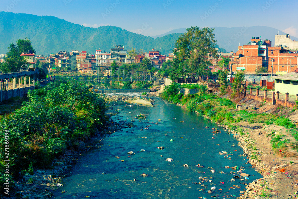 Polluted river Bishnumati in Kathmandu. Nepal