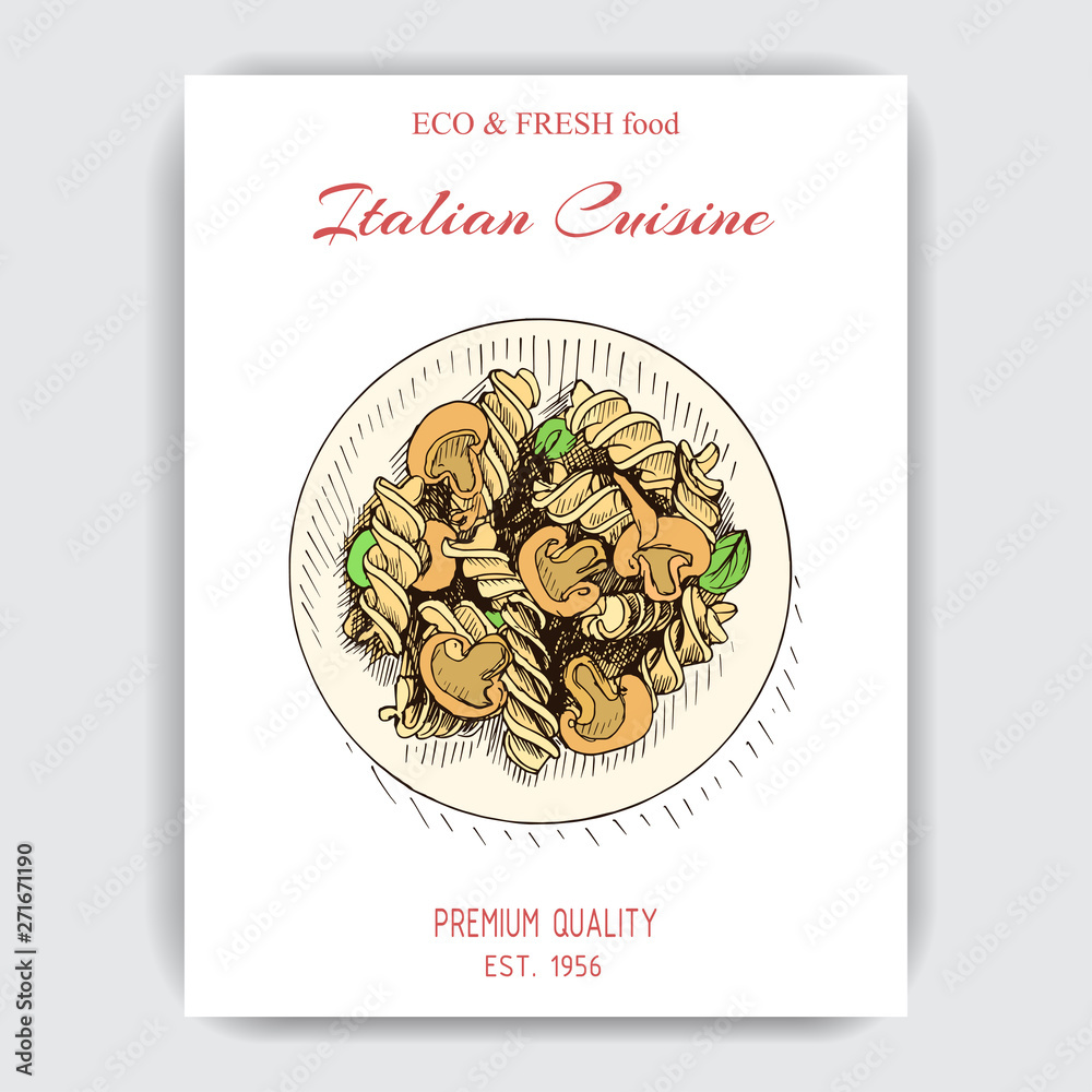 Vector illustration sketch - italian food. Pack of pasta. Fusilli. Vector illustration sketch - italian food. Pack of pasta. Fusilli.