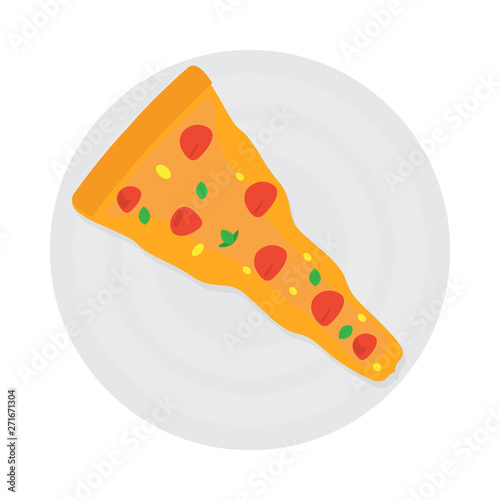 Top view of a pizza slice on a plate - Vector