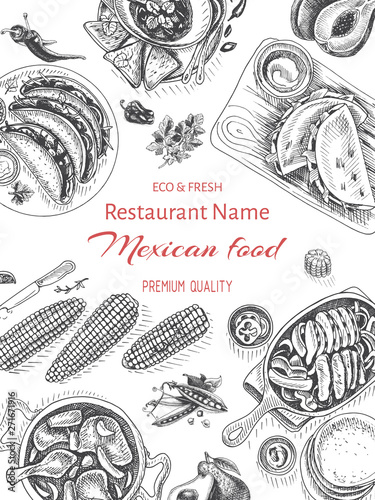 Vector illustration sketch - Mexican food. Card Menu mexican cuisine. vintage design template, banner.