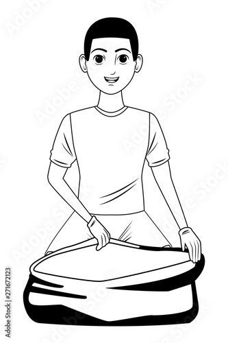 cleaning service person avatar cartoon character black and white