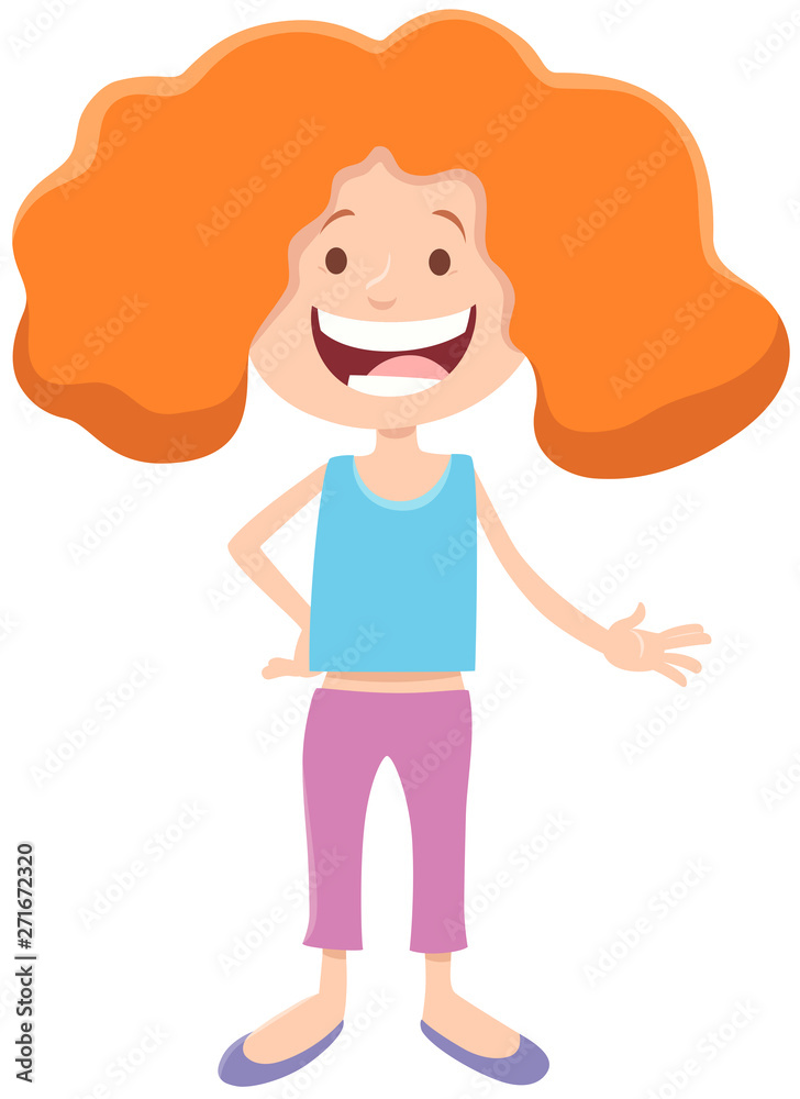 happy teen girl character cartoon illustration