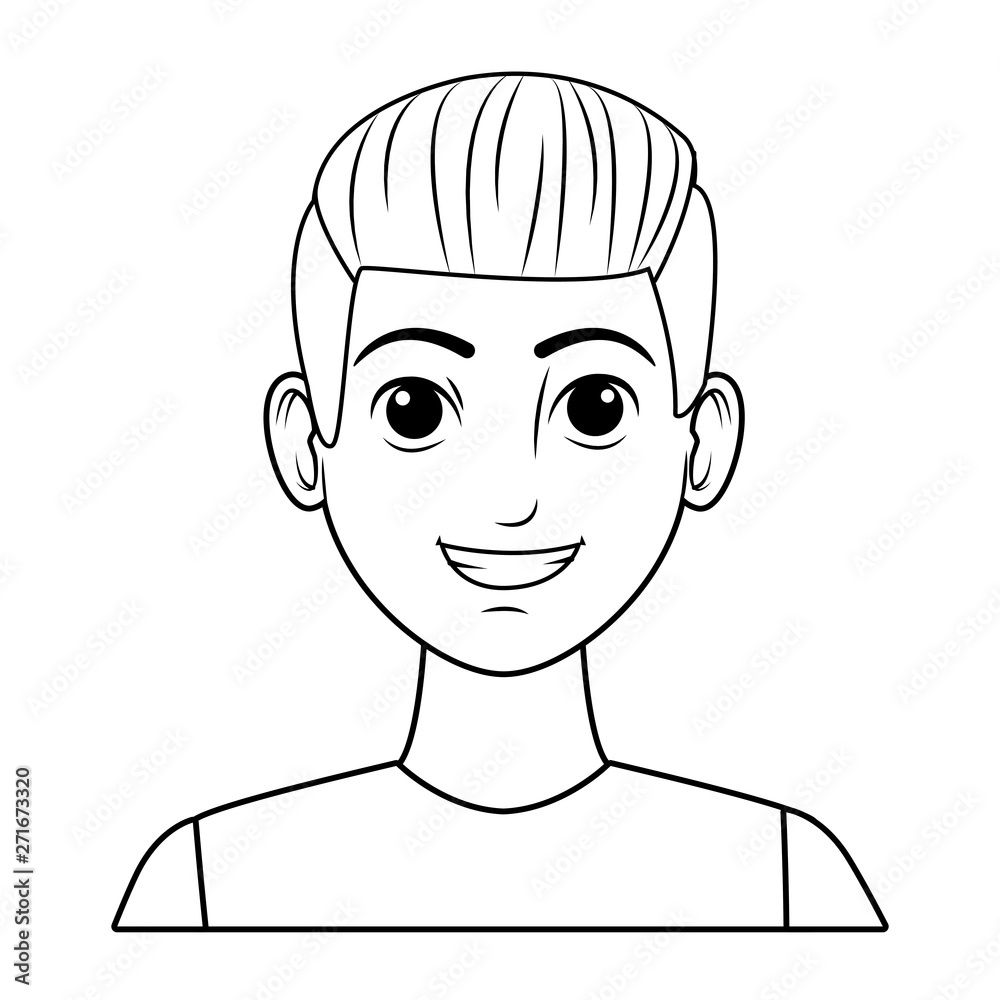 young man avatar cartoon character profile picture black and white Stock  Vector | Adobe Stock