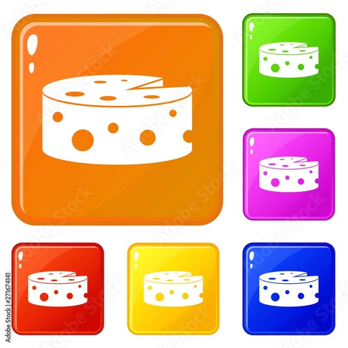 Cheese icons set collection vector 6 color isolated on white background