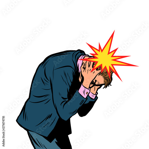 Severe headache, man clasped his head