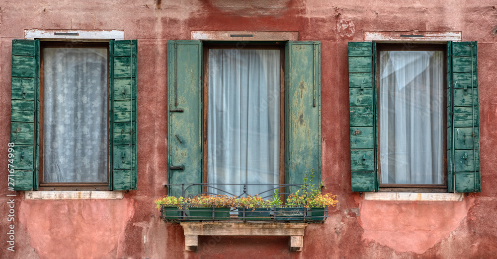 Three Windows with Green Shutters of Venice