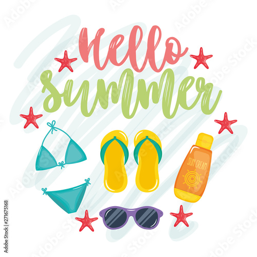 hello summer poster with holiday icons