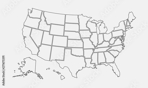 USA map outline. United States vector blank map. US line map template