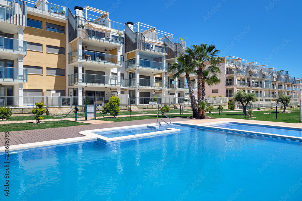 High rise residential multi-storey house closed urbanization with swimming pool, Torrevieja, Spain