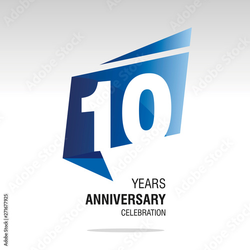 10 Years Anniversary origami speech logo icon blue white vector