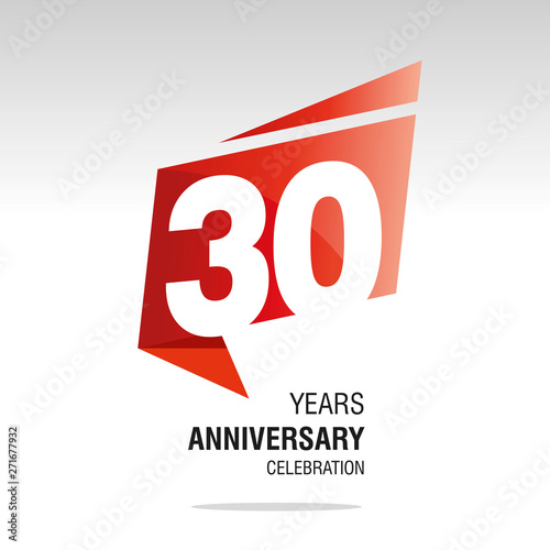 30 Years Anniversary origami speech logo icon red white vector