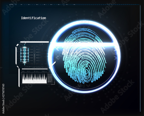 Fingerprint scanning on circuit board vector illustration. Abstract technology background. Cyber security concept. 