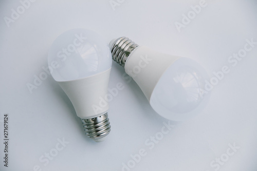 Two LED lamp on a white background. Eco concept of saving electricity