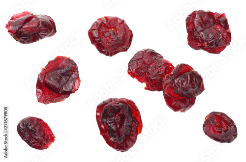 Cranberry isolated on white background. top view