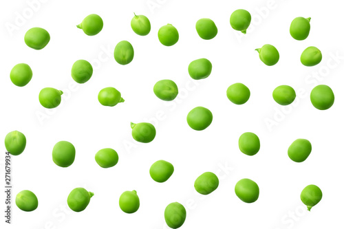 fresh green peas isolated on a white background. top view