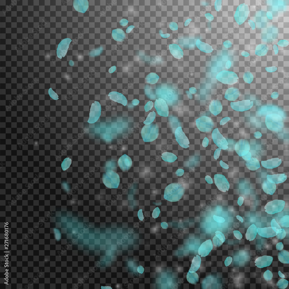 Turquoise flower petals falling down. Dazzling rom Turquoise flower petals falling down. Dazzling rom