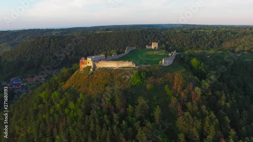 Castle cityscape before sunset ruins Kremenets, Ternopil region, Ukraine photo