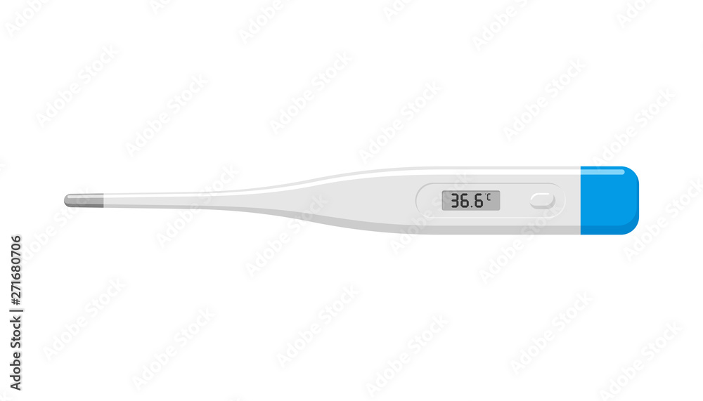 Electronic thermometer show temperature healthy human. Vector illustration on white background