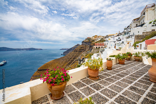 Panoramic View and Streets of Santorini Island in Greece, Shot in Thira